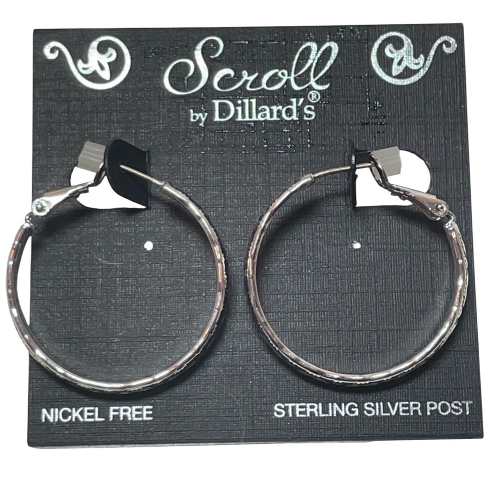🆕 Scroll by Dillard’s Etched Design Silver-tone Hoop Lever-Back Earrings